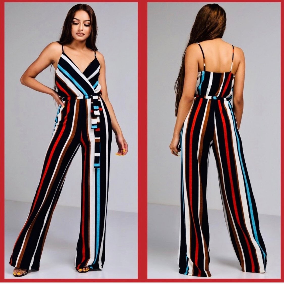 AKIRA Womens Vertical Stripes Smocked Bodice Cropped Wide Leg Culotte Jumpsuit Playsuit AKIRA Womens Vertical Stripes Smocked Bodice Cropped Wide Leg Culotte Jumpsuit Playsuit